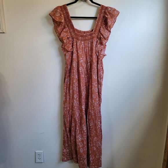 Free People Bonita Printed Midi Dress Orange Size Large - Picture 7 of 10